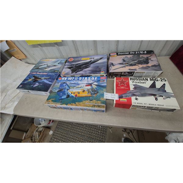 6 model planes. 1/48 scale . Lindberg Russian MiG-25” Foxbat" Model Kit, Dornier Do 217E-5