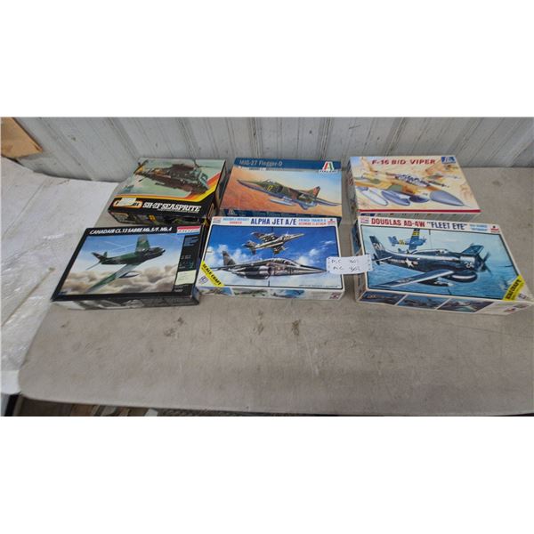 Lot of 6 Vintage 1/48 scale Model Kits: Italeri MiG-27 Flogger-D, F-16 BID Viper, Alpha Jet A/E