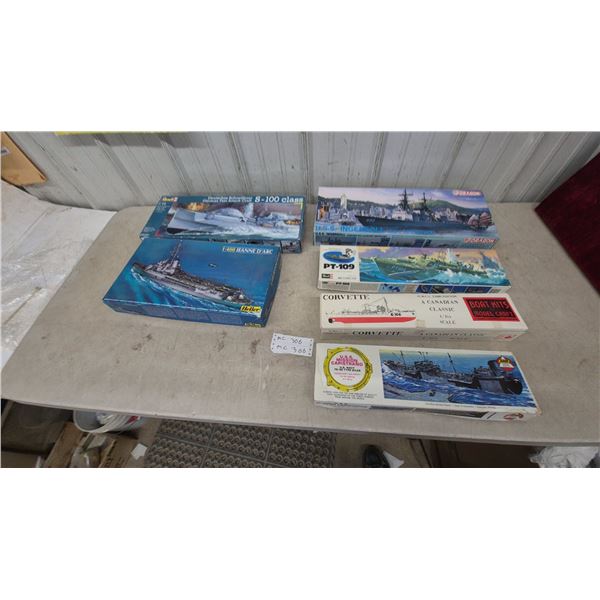 6 model ships various scale Revell S-100 Class German Fast Attack Craft, Heller 1:400 Jeanne D'Arc
