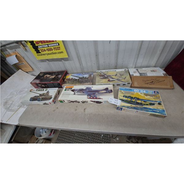 7 Assorted Model Kits: Tamiya Pz.Kpfw. VI Tiger II, Matchbox Sea Venom FAW.22