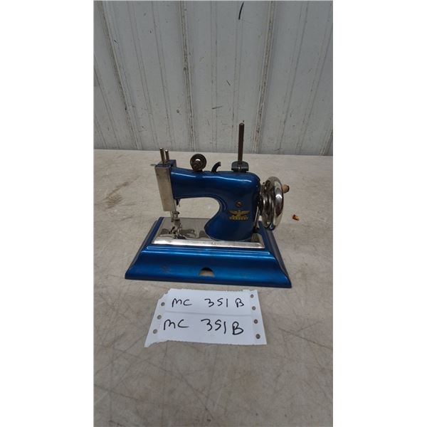 Kaiser Blue Child's Sewing Machine, Hand Crank, Spool Pin