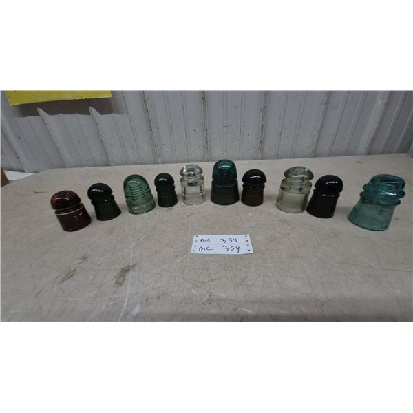 Assorted Glass and Ceramic Insulators: 10 Pieces Total