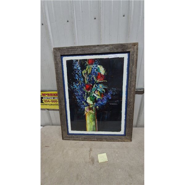 Original Floral Still Life Painting by Saskatchewan Artist S.F. Stephen in Rustic Wood Frame.