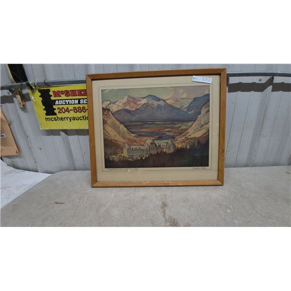 Framed Canadian Pacific Print "Banff Springs Hotel and Bow River Valley" by L. Richmond. 22”×26”