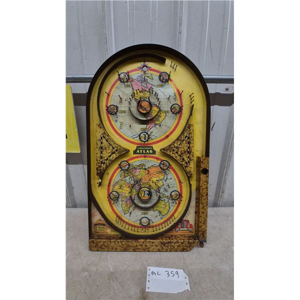Vintage Lindstrom's Atlas World Map Tin Litho Bagatelle Pinball Game