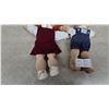 Image 3 : Two Cabbage Patch Kids Dolls: Red Hair Girl in Maroon Dress and Bald Boy in Denim Overalls. Vintage