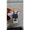 Image 5 : Two Cabbage Patch Kids Dolls: Red Hair Girl in Maroon Dress and Bald Boy in Denim Overalls. Vintage