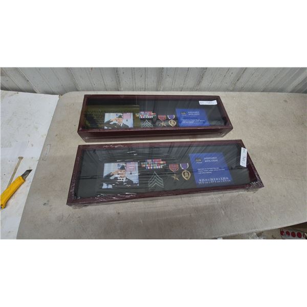 Two new Shadowbox Display Cases with Military Medals, Photos, and Insignia, 8.25” x 26.5” x 3.25