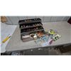 Image 1 : Vintage Aluminum Metal Tackle Box with Assorted Fishing Lures and Line