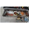 Image 6 : Vintage Aluminum Metal Tackle Box with Assorted Fishing Lures and Line