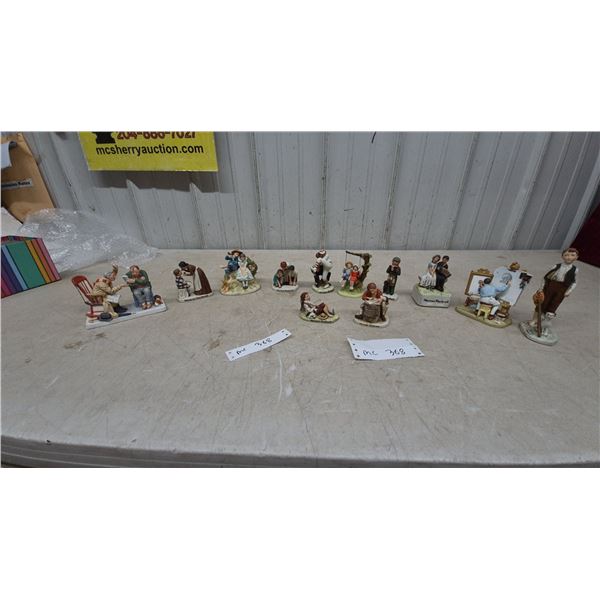 Collection of 12 Norman Rockwell Porcelain Figurines Including Lovers Love Story and Self Portrait