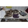 Image 1 : Coach Purple Leather Shoulder Bag, Gray Leather Shoulder Bag, and 3 Tan Leather Bags