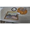 Image 1 : Donald Rogers Winter Landscape Tray, Solian Ware Deer Plate, and Wood Tray