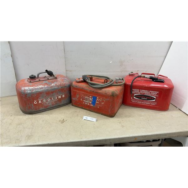 Three Vintage Outboard Marine Fuel Tanks Including Mercury Marine 5 Imperial Gallon