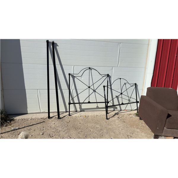 Wrought Iron Bed Single Frame Set With Arched Headboard, Footboard, and Side Rails