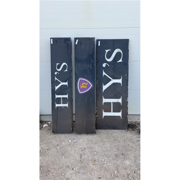 Three "Hy's" Restaurant Light-Up Signs and "H" Shield Logo Sign