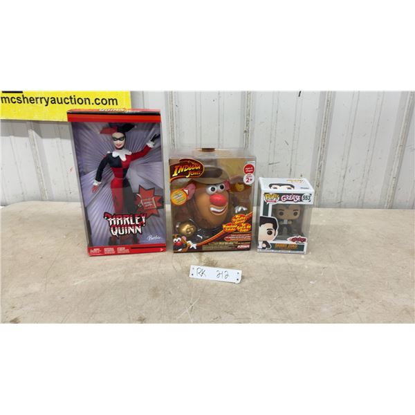 Harley Quinn Barbie, Indiana Jones Mr. Potato Head and Funko Pop! Grease Danny Zuko #553