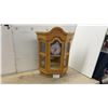 Image 1 : Light Oak Hexagonal Corner Wall Clock with Blue and White Face and Etched Glass Panels