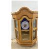 Image 3 : Light Oak Hexagonal Corner Wall Clock with Blue and White Face and Etched Glass Panels
