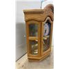 Image 5 : Light Oak Hexagonal Corner Wall Clock with Blue and White Face and Etched Glass Panels