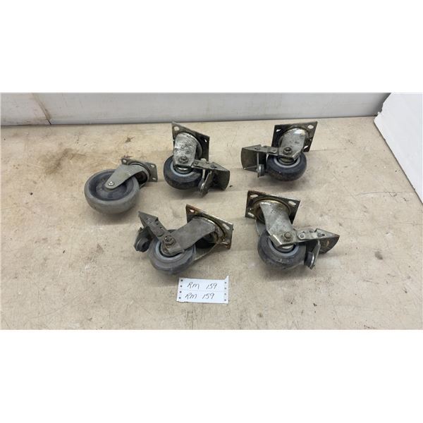 Set of 5 Heavy-Duty Swivel Plate Casters with Gray Rubber Wheels, 3 with Foot Brakes