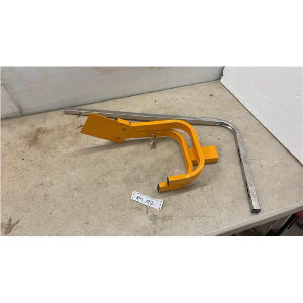 Orange Manual Folding Parking Barrier with Integrated Lock, Keys, and L-Shaped Mounting Bar