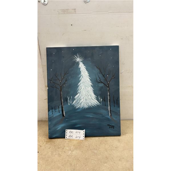Original Acrylic Painting on Canvas by K. Reese 2018, White Christmas Tree Winter Landscape
