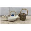 Image 4 : Ceramic Rooster Pitcher, Duck-Shaped Teapot with Bamboo Handle, and Rustic Frog Teapot