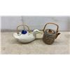 Image 5 : Ceramic Rooster Pitcher, Duck-Shaped Teapot with Bamboo Handle, and Rustic Frog Teapot
