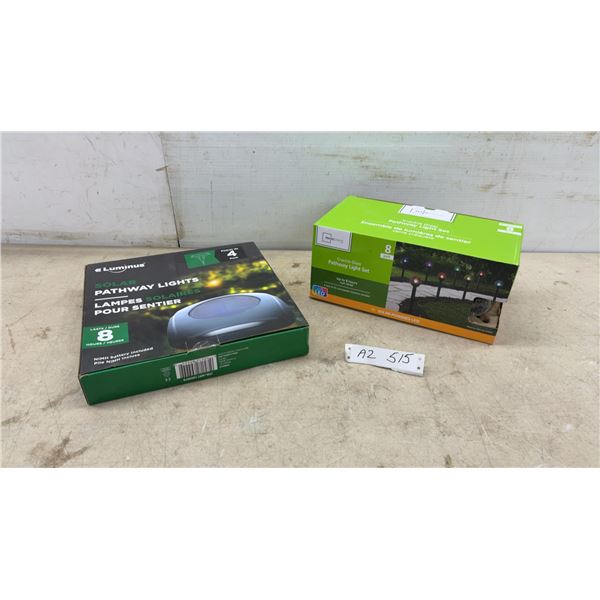 New Luminus Solar Pathway Lights 4-Pack and Mainstays Crackle Glass Pathway Light Set 8-Pack