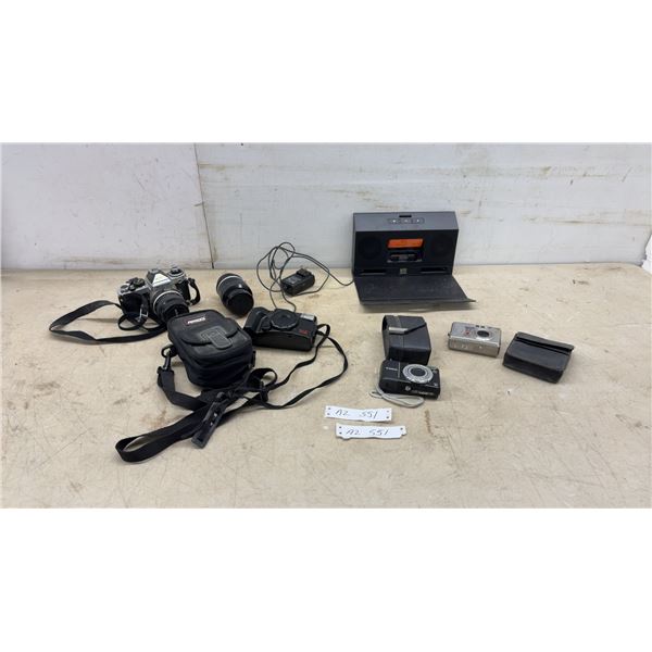 Nikon FG SLR Film Camera, Canon PowerShot A2100, Toshiba PDR-5300 Digital Cameras