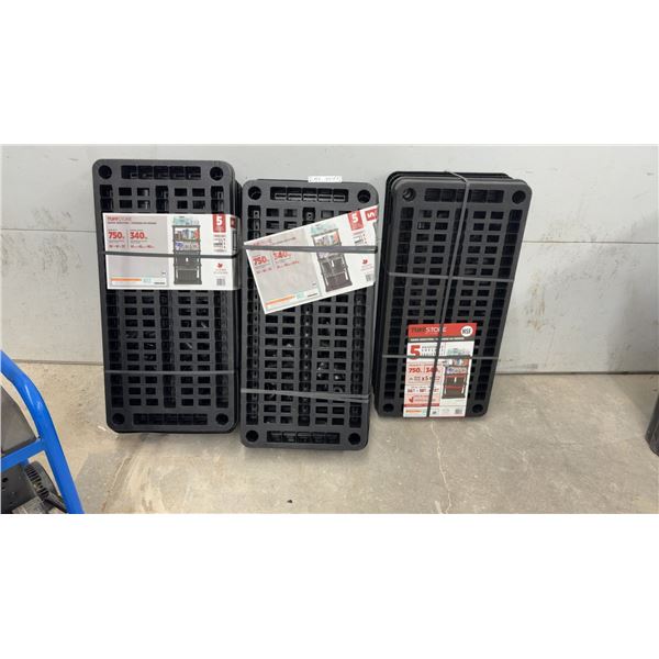 New Three TuffStore 5-Shelf Adjustable Resin Shelving Units, 36” x 18” x 72”, 750 Pound Capacity