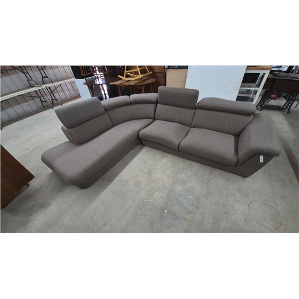 Gray Fabric Sectional Sofa with Adjustable Headrests and Chaise Lounge