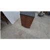 Image 2 : Mid-Century Modern Wood Desk with Black Top, 7 Drawers, and Brass-Tipped Legs 30”×49”×18”