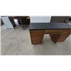 Image 3 : Mid-Century Modern Wood Desk with Black Top, 7 Drawers, and Brass-Tipped Legs 30”×49”×18”