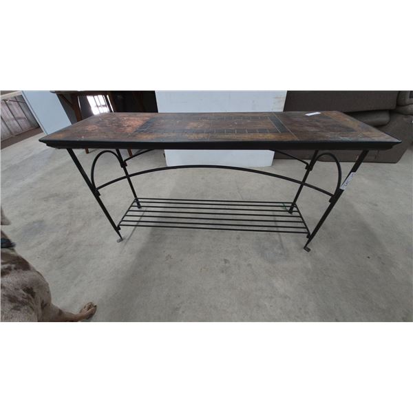 Wrought Iron and Tile Top Console Table with Lower Shelf. 28”×53”× 18”