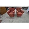 Image 1 : Pair of Burnt Orange Upholstered Swivel Armchairs, Microsuede