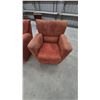 Image 5 : Pair of Burnt Orange Upholstered Swivel Armchairs, Microsuede