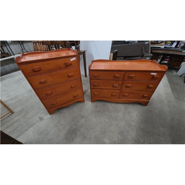 Pair of Mid-Century Modern Dressers: Tall Chest of Drawers. 44”×20”×32” and Low Chest of Drawers.