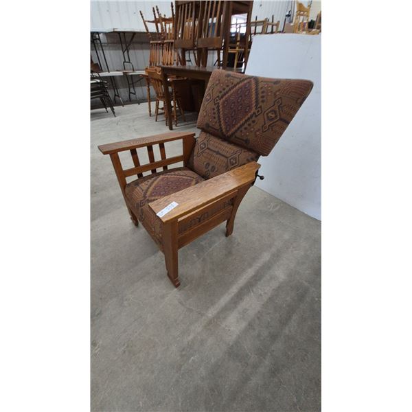 Oak Mission Style Morris Armchair with Adjustable Back and Upholstered Cushions