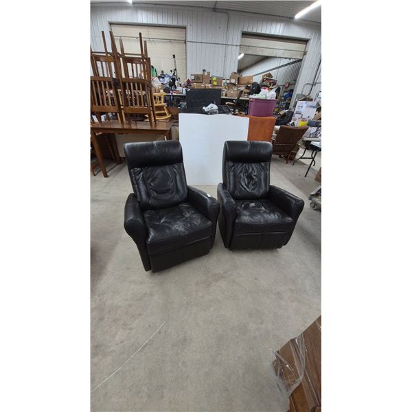 Pair of Black Leather / Leather-Style Swivel Rocker Chairs