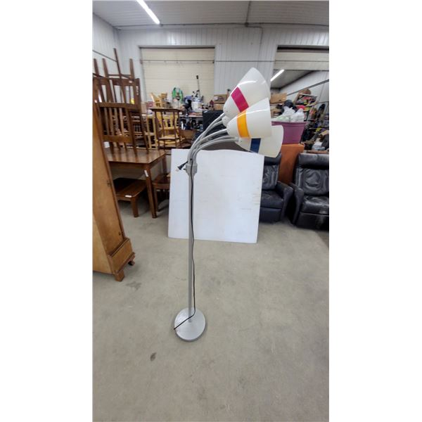 Five-Light Floor Lamp with White, Pink, Orange, Blue, and Green Shades