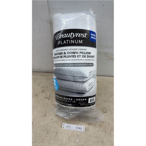 New Beautyrest Platinum Softy-Around Feather and Down Pillows, Standard/Queen 20” x 28”, 2-Pack