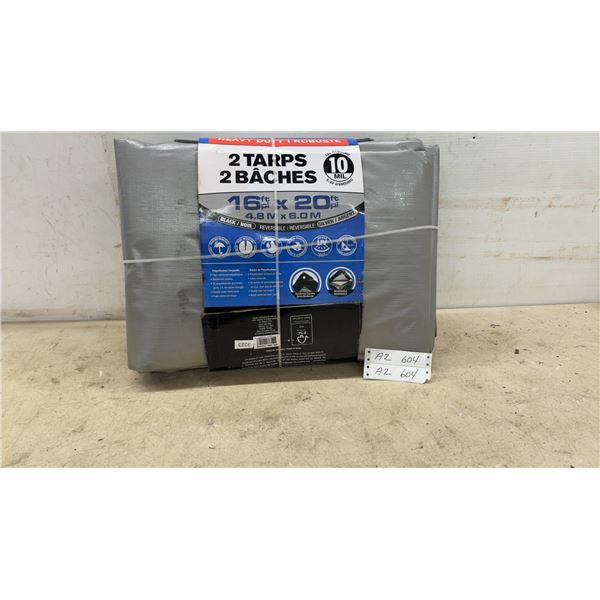 Heavy Duty Reversible Black/Silver Polyethylene Tarps, 10 Mil, 16' x 20', Pack of 2
