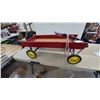 Image 1 : Red Wooden Wagon with Blue Handle and Yellow Wheels, Rope