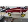 Image 4 : Red Wooden Wagon with Blue Handle and Yellow Wheels, Rope