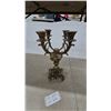 Image 2 : Ornate Five-Light Candelabra, Gold-Tone Metal, Square Base, Scrollwork and Figural Details