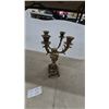 Image 4 : Ornate Five-Light Candelabra, Gold-Tone Metal, Square Base, Scrollwork and Figural Details