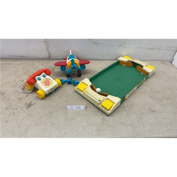 Vintage Fisher-Price Tennis Game Model 103, Chatter Telephone, and Toy Airplane