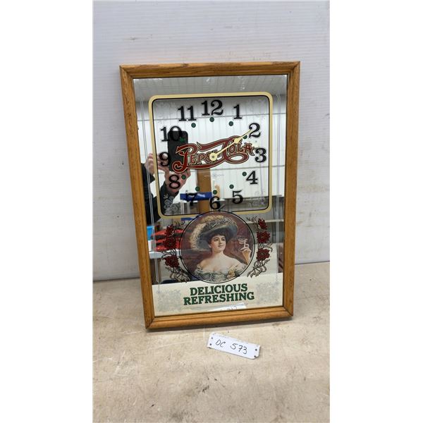 Pepsi-Cola "Delicious Refreshing" Vintage-Style Framed Mirror Wall Clock, Missing Hour Hand